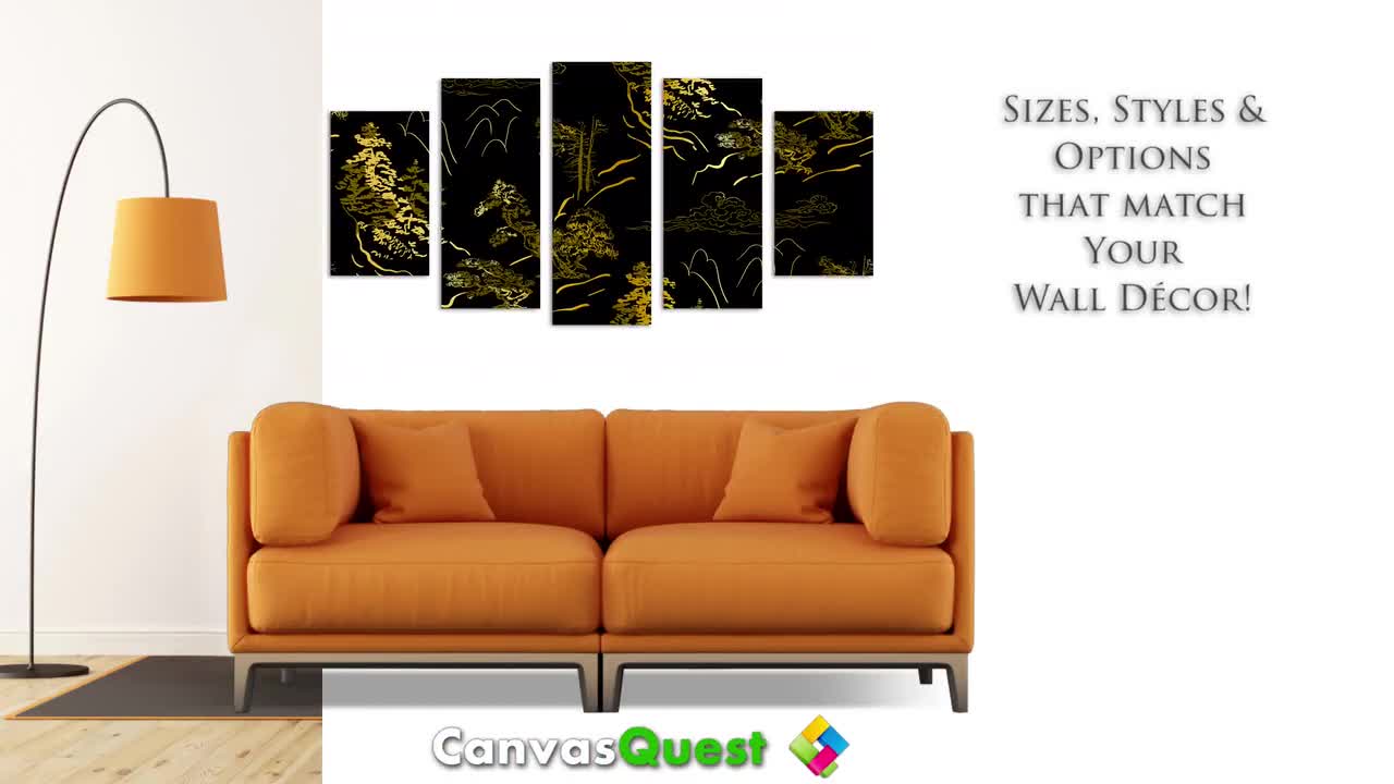 Japanese Botanical Canvas Print Wall Art Gold, Brown on Japanese Botanical Canvas Print Wall Art Gold, Brown on